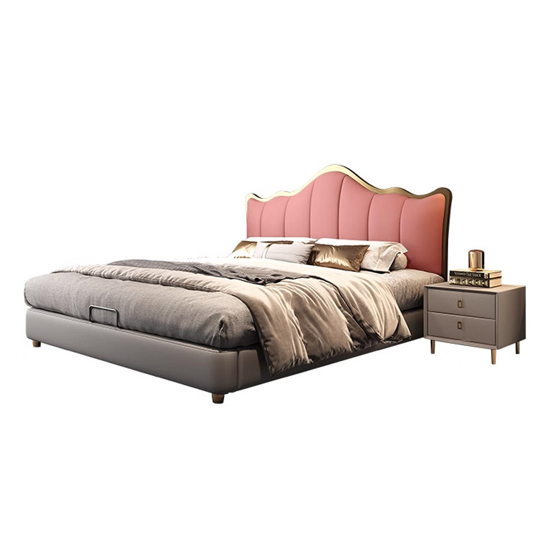 Cama de cuero suave de viento crema moderna simple de 1.5m pequeño dormitorio principal doble de 1.8m almacenamiento cama de matrimonio de madera maciza image 6