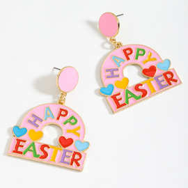 跨境欧美复活节字母happy easter耳环时尚个性节日彩色珐琅耳饰女