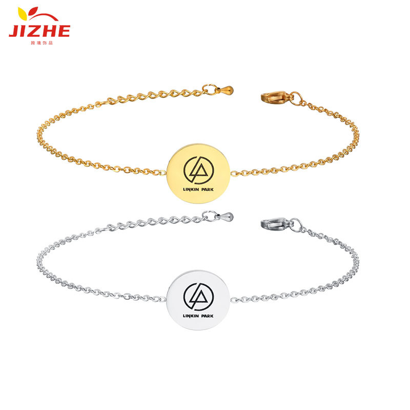 Stainless Steel Round Brand Corrosion Marking Linkin Park Band Logo Bracelet Cross-border Hip Hop Stainless Steel Stainless Steel Round Brand Corrosion Marking Linkin Park Band Logo Bracelet Cross-border Hip Hop Stainless Steel