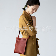 韓國小眾設計簡約真皮包包女 單肩斜跨大容量長款男女式牛皮包包