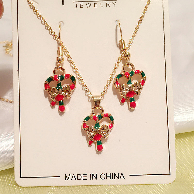 12g Weight Jewelry Set Classification Earrings + Necklace Quantity Holiday, Daily Occasion Alloy Material Christmas Festival Santa Claus Pattern Women's Gender Enamel, Flakes Design Cute, Simple Style Style Cute Simple Style Santa Claus Alloy Enamel Flakes Christmas Women's Jewelry Set 1