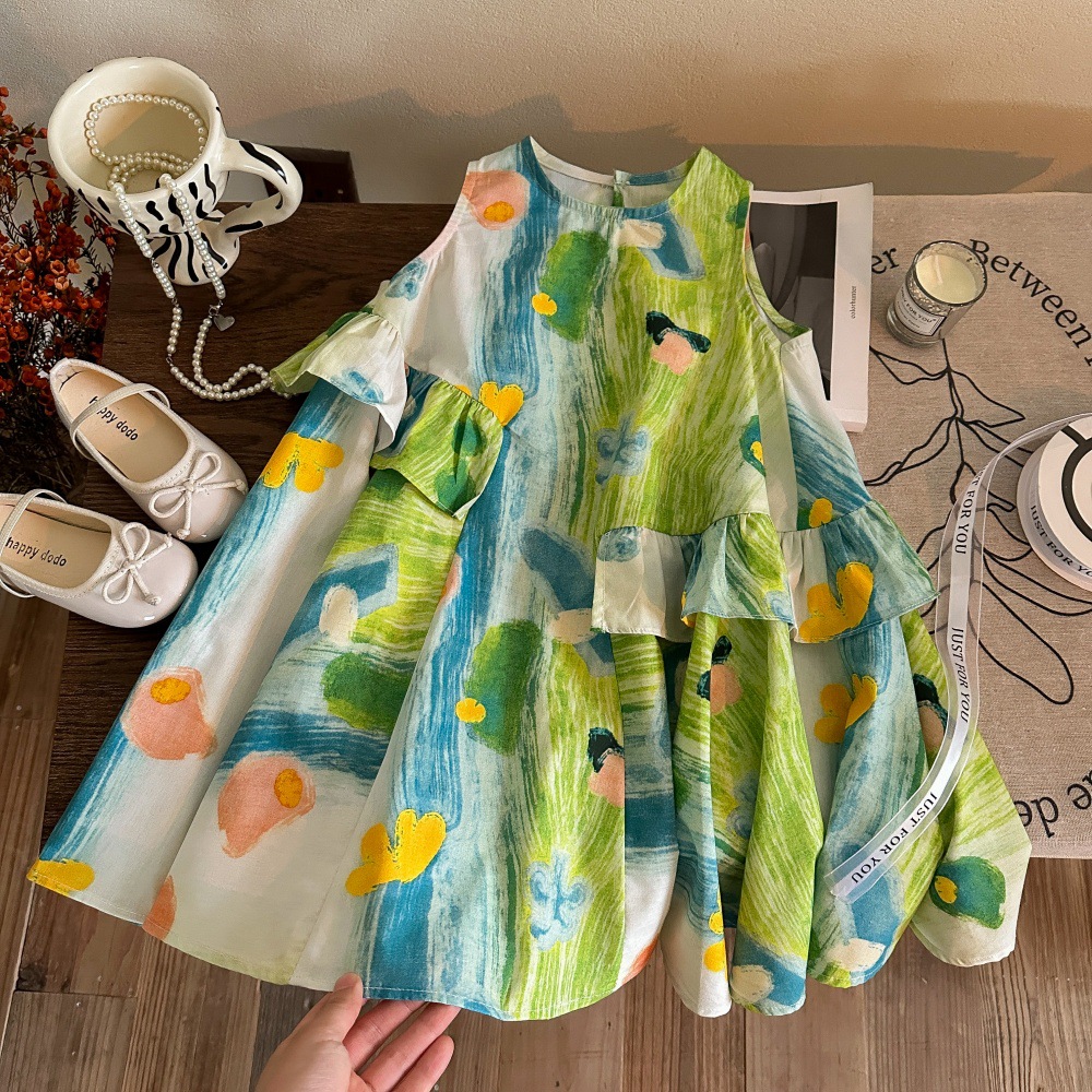 Vestido de algodón sin mangas de verano para siete niñas con limón salado 25 nuevo estilo de los niños falda de playa de estilo occidental falda de chaleco de bebé