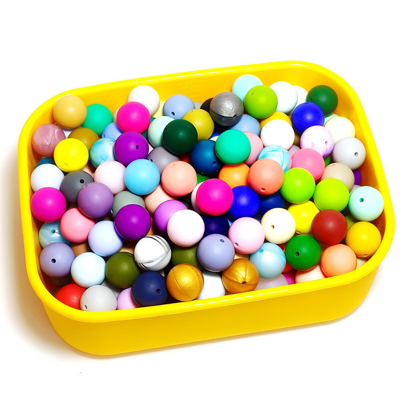 Silicone beads printed beaded smooth surface loose beads baby DIY pacifier chain round beads silicone beads 9-12-15-19mm
