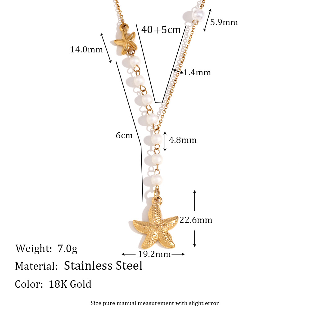 Starfish Pearl Pendant Stainless Steel Necklace