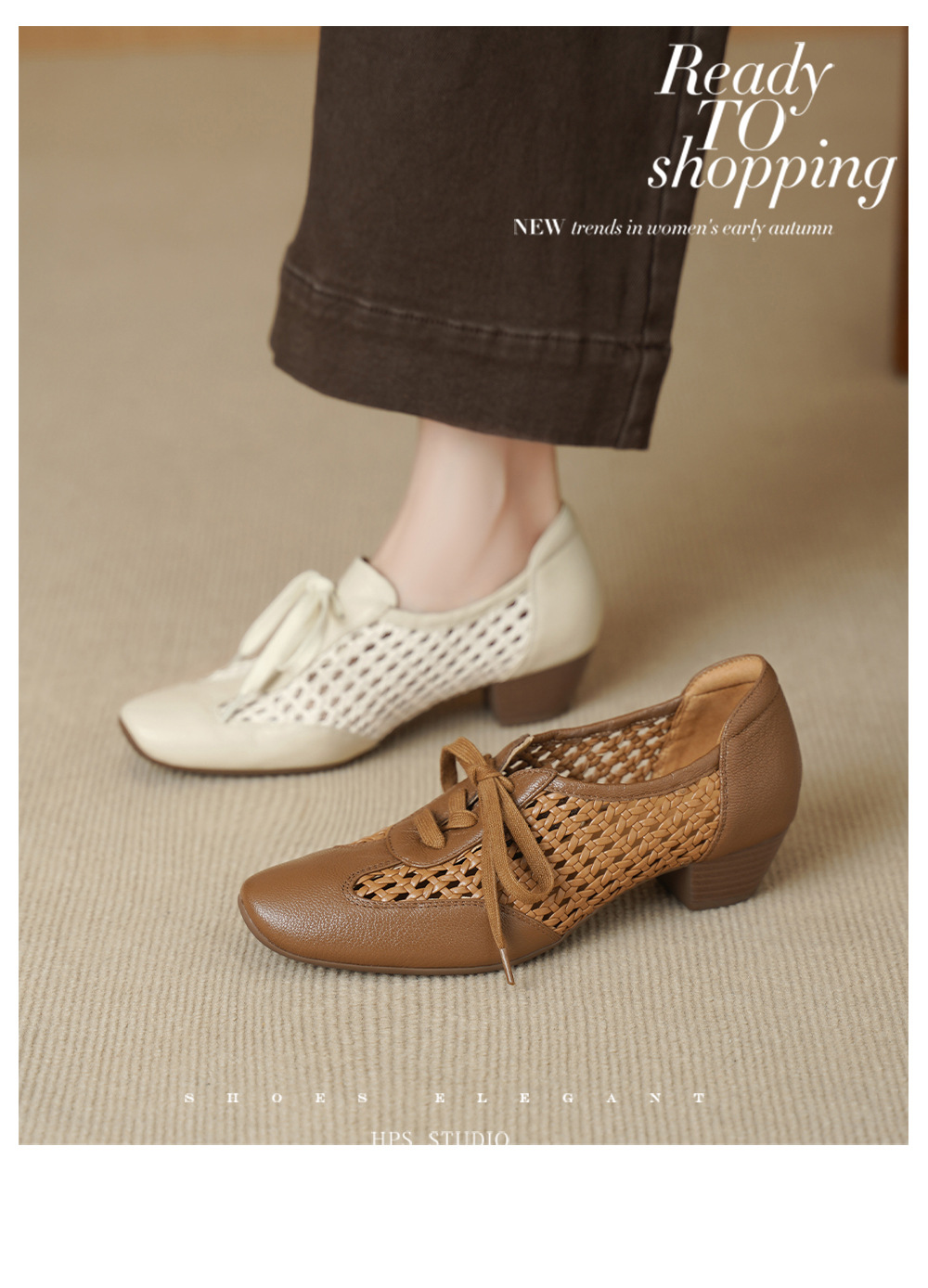 Giày sneaker nữ da cừu lỗ rỗng phong cách DeTrain đế mềm — Vàng nâu chi tiết 2