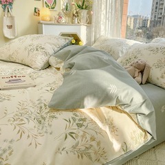 クラスA 小清新 洗い綿100% 4点セット 純綿起毛掛け布団カバー シングルボックスシーツ 学生寮 3点セット