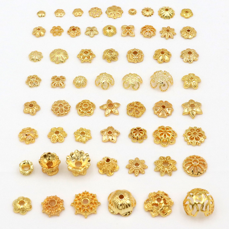 Factory 18K Real Gold Hollow Flower Cap Gold-Plated Color-Preserving DIY Handmade Bead Separator Flower Cap Spacer Bead Accessories C16