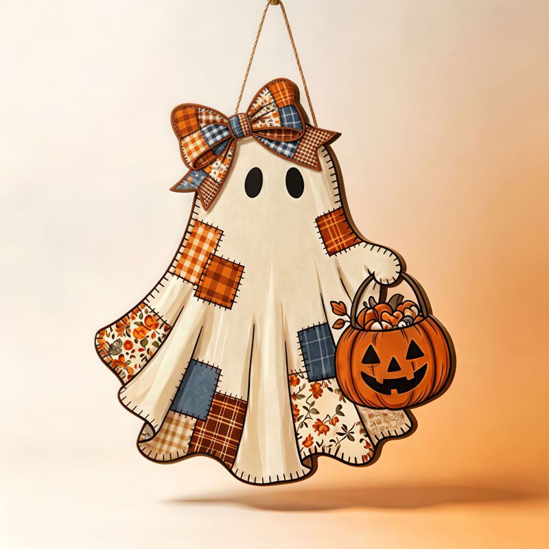 Cross-border best-selling patchwork ghost wooden door hanger, vintage autumn harvest pumpkin door sign, Halloween front door decoration pendant Cross-border best-selling patchwork ghost wooden door hanger, vintage autumn harvest pumpkin door sign, Halloween front door decoration pendant