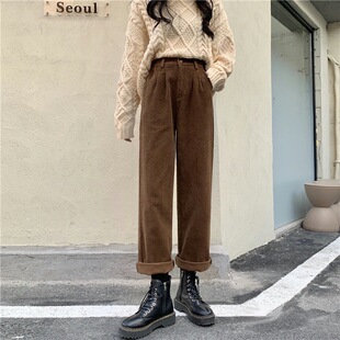 2024 New Winter Ins Style Women's Retro Corduroy Suit Wide-Leg Pants Niche Popular Versatile Casual Pants