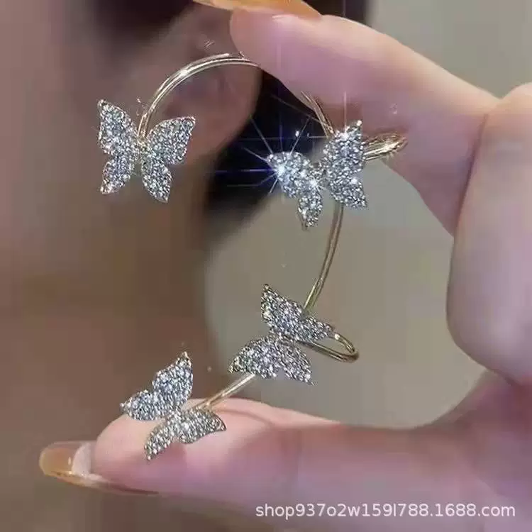 Сережки-ушки, дизайны из циркона и бахромы, клипсы без пирсинга, серебристые или золотистые