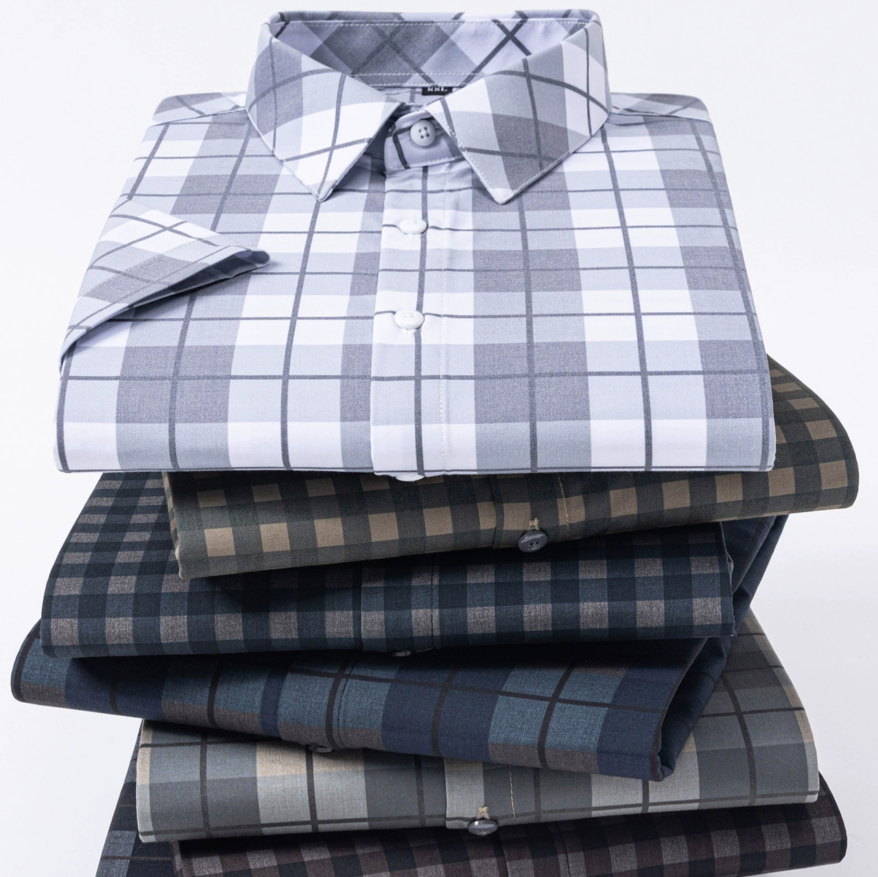 Новая летняя мужская рубашка 2025 года с коротким рукавом из бамбукового волокна в клетку, повседневная без карманов с подкладкой