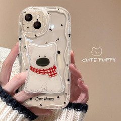 圍巾小熊支架適用蘋果15手機殼iphone13promax透明14硅膠11/12/xs