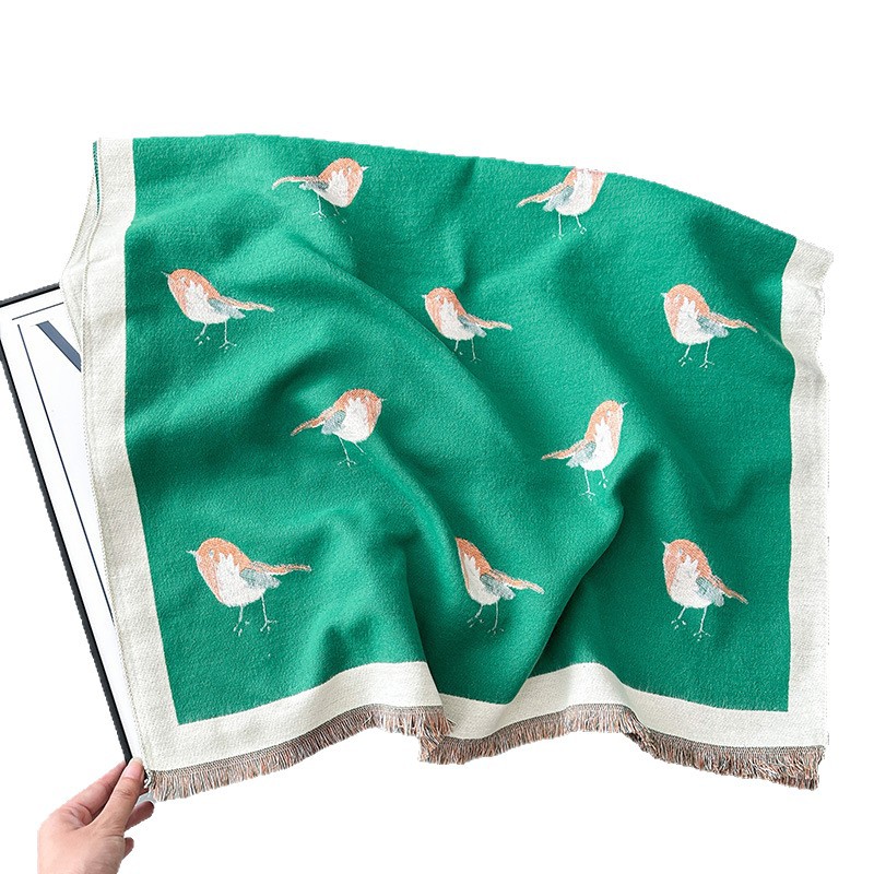 Bufandas coreanas de cachemira de dama 2025 pájaros con un bufón de aire acondicionado que se vuelve más grueso y cálido