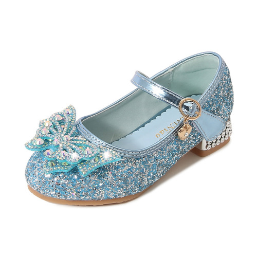 Factory direct supply of new girls' leather shoes, princess shoes with snowflake cartoon children's shoes, sequined crystal children's shoes