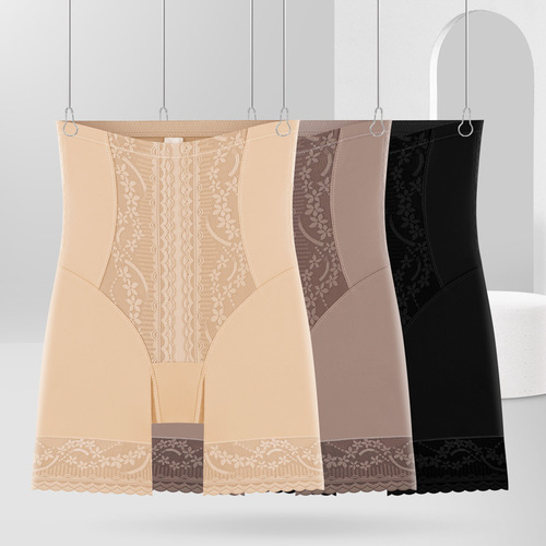 Stylish lace high-waisted flat-leg body shaping underpant for women, summer thin breathable comfortable abdominal binding pant