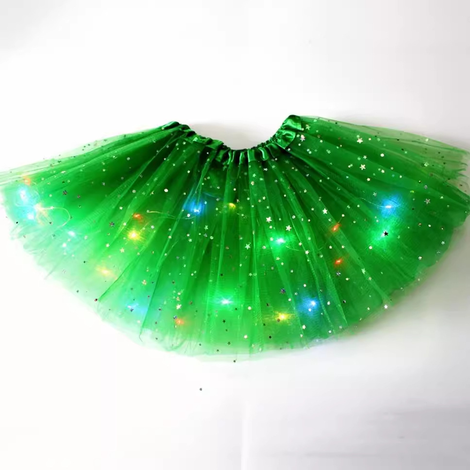 European and American New Kidsren's Sequined Tutu Skirt Tutu Skirt Luminous Half-Length Mesh Skirt Led Dance Star Bunny Skirt