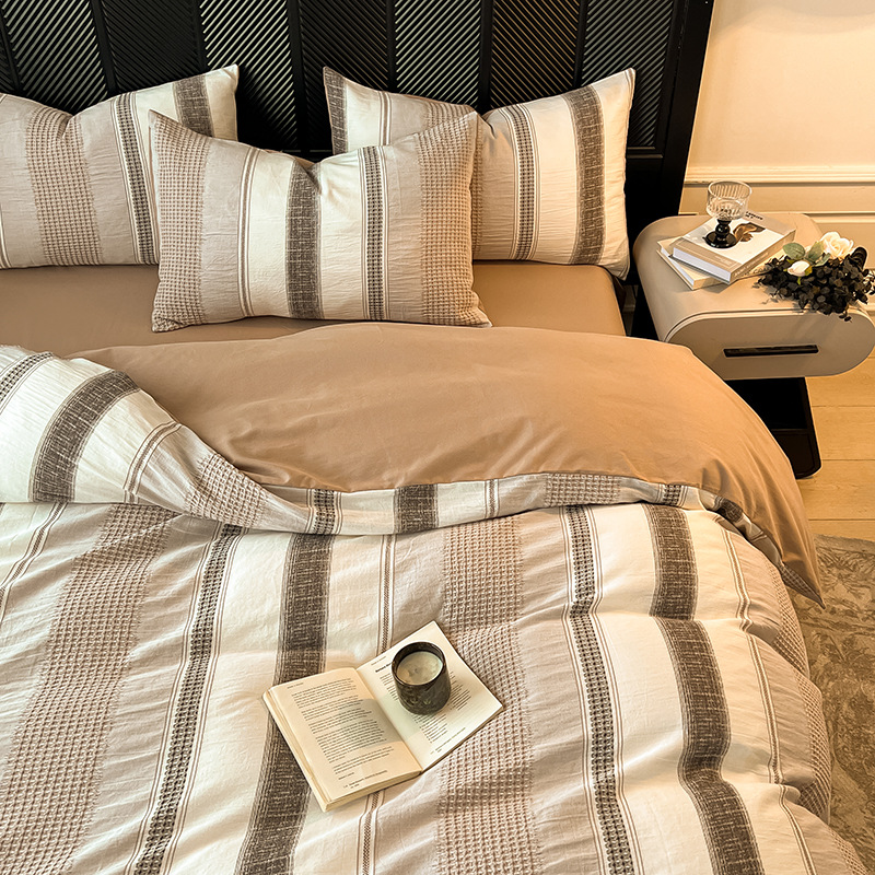 Cotton Brushed Four-piece Bedding Set Jacquard Duvet Cover Sheet_voghion.com