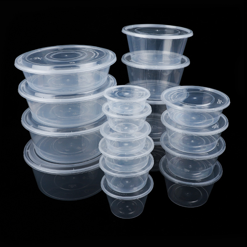 圆形1000ML一次性餐盒打包盒快餐带盖塑料汤碗食品级透明外卖饭盒