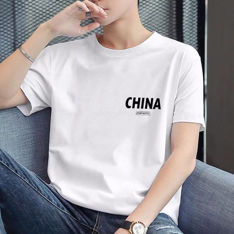 Pure Cotton T-Shirt Men's Style All-Cotton Short-Sleeve T-Shirt Men's Casual Solid Color Base Shirt Versatile Casual Wear