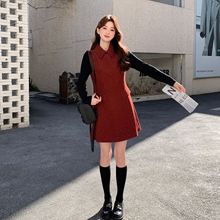 2026春季新款女装针织衫气质翻领背心裙两件套时尚连衣裙 MM6601