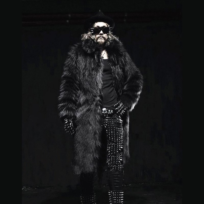 Herrenbekleidung Schwarz-Weiß-Spleißen Herrenpelzmantel Winter neuer Stil warme Mode lange Pelzwindjacke Herrenmantel_voghion.com