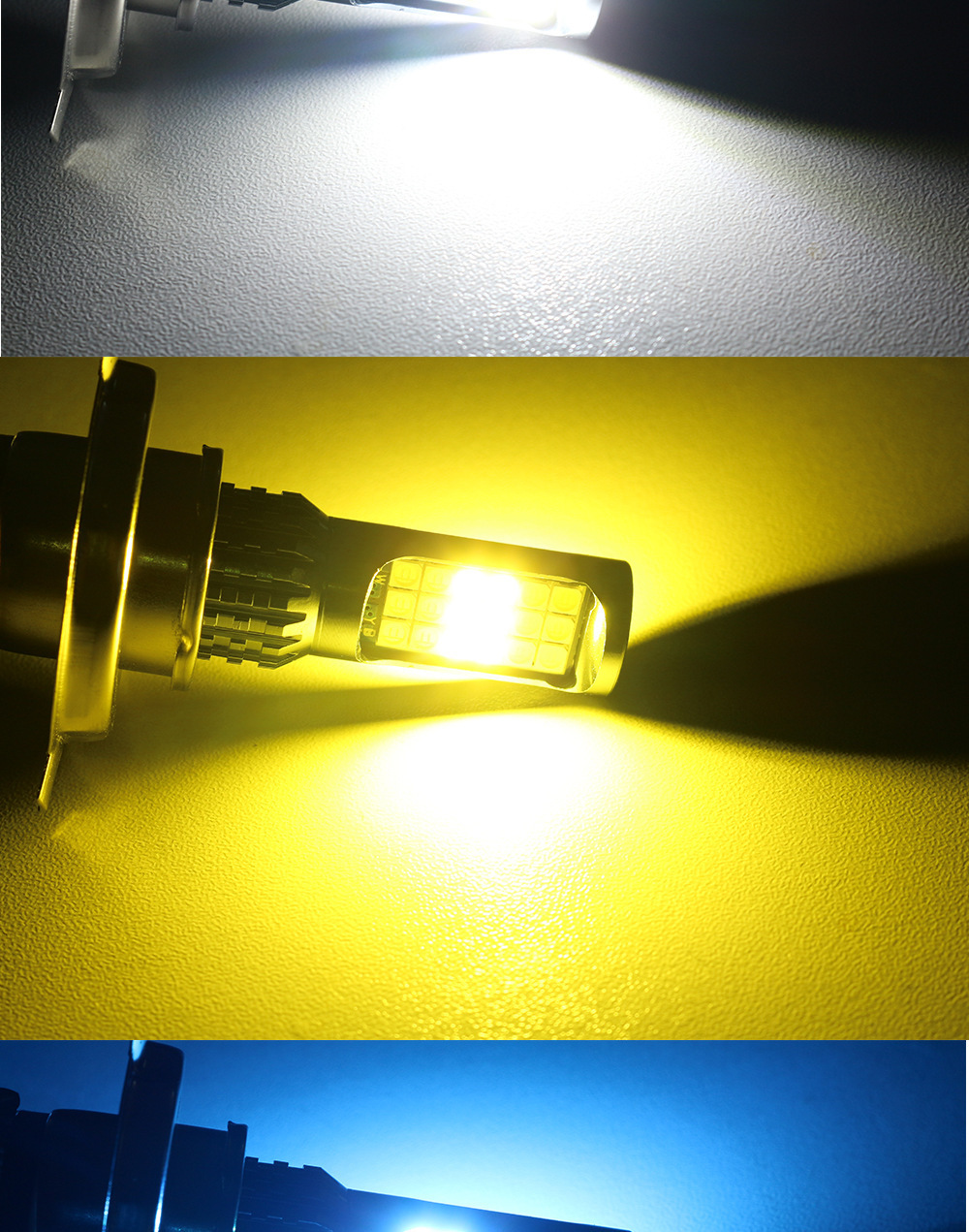 Foreign trade new motorcycle LED headlights double three-color H4 BA20D H6 normally bright flash 36SMD modification