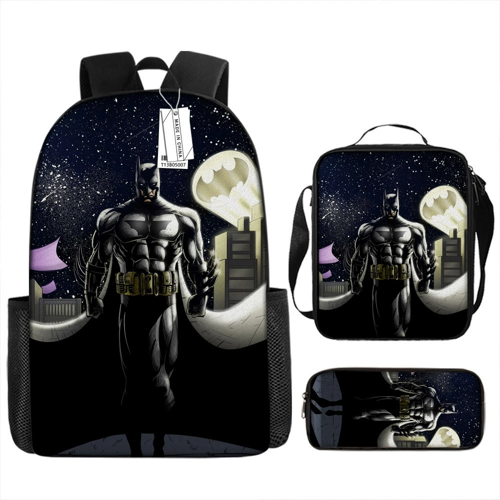 (Cross-border trading), cartoon backpack, school bag for elementary school students, pencil case, set, Batman, 3 piece set