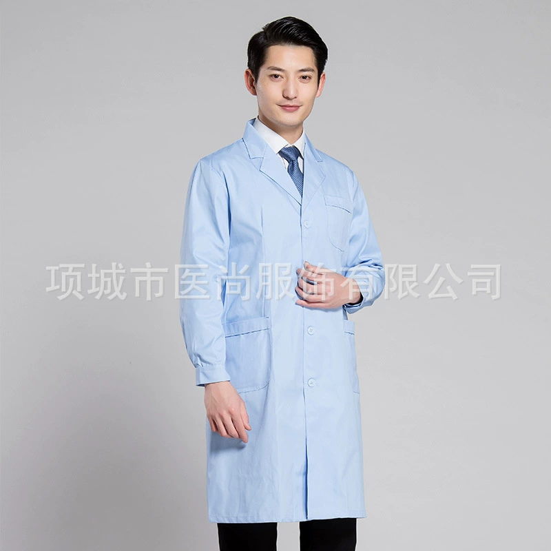 Blue nurse uniform, long-sleeve, doctor uniform, white coat, vet clinic