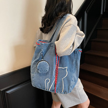 帆布袋定 制2025新款印图logo牛仔子母包定 制抽绳托特包定 制印