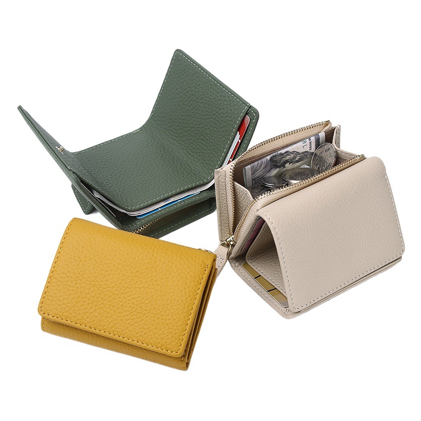 Genuine Leather Wallet Women's Japanese Style Short Wallet Zipper Small Wallet Anti-Theft Card Holder Multi-Card Slot Coin Purse Cross-Border