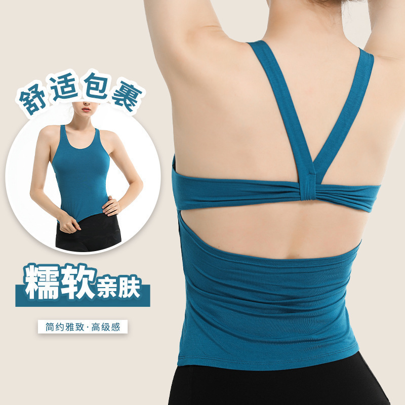 Europe and the United States cross-border new sexy quick-drying sports yoga top women's elastic running fitness dance with chest pad vest