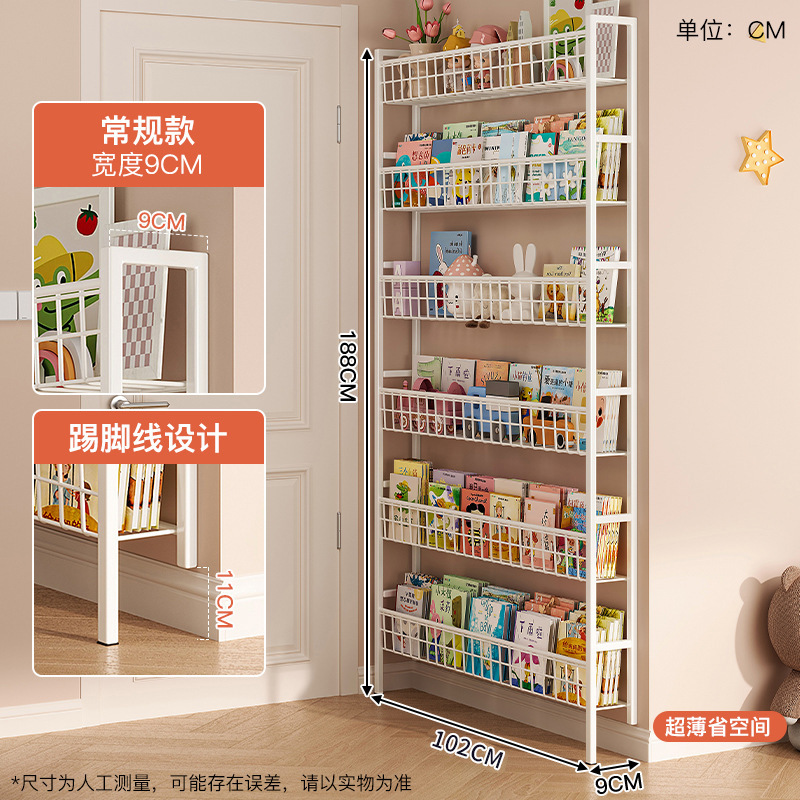 Estante detrás de la puerta Estantería ultrafina de hierro forjado de piso a techo para niños con espacio de pared simple y extremadamente estrecho Gabinete de almacenamiento doméstico montado en la pared