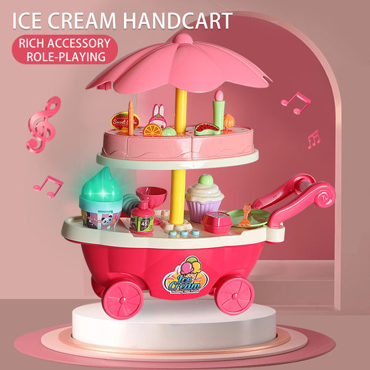 Cross-border children's simulation mini candy cart ice cream car lights music tableware cart suit play house toys