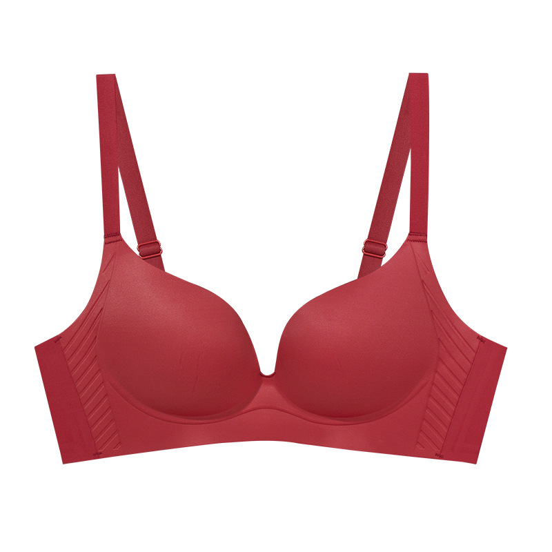 Ropa interior sin costuras Pecho pequeño de las mujeres empuja hacia arriba el anillo de acero grande pecho contrayendo anti-flacidez año de nacimiento sujetador de boda rojo