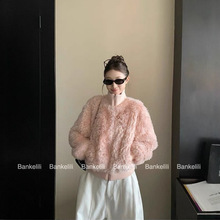 板栗可10.31/20点'绒绒奶芙'羊羔毛拼接针织罗纹宽松外套女冬季女