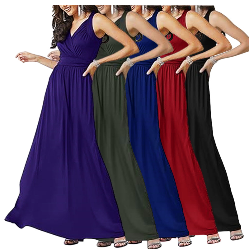 2024 spring and autumn popular single European and American summer evening dress Amazon eBay sleeveless waist dress independent station in stock