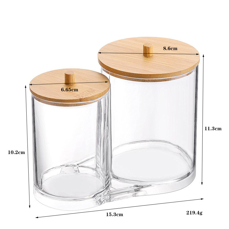 Cubierta de bambú hisopo de algodón caja de almacenamiento transparente portátil tanque de almacenamiento apilado acrílico bola de algodón caja de polvo