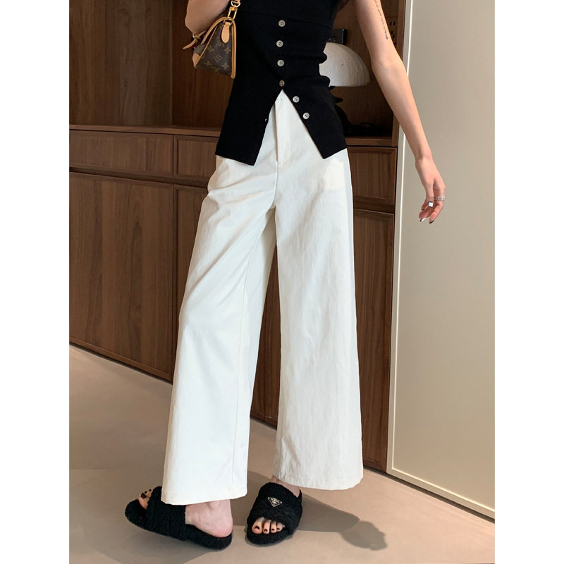 Pantalones anchos de nueve puntos blancos para niños primavera y verano nuevo estilo holgado, perezoso y relajado, pantalones casuales de pierna recta, monos de cintura alta