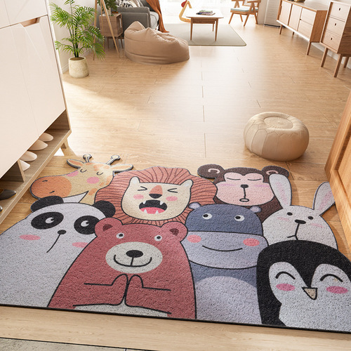 Cartoon wear-resistant dust removal entry door floor mats, household door scraping mud, easy care, animal wire loops, anti-slip floor mats
