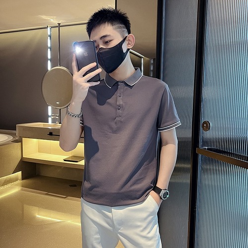 Ice Silk Collar Polo Shirt Men's Short Sleeve T-Shirt Men's Summer Trend Brand Fashion Instagram Casual Half Sleeve