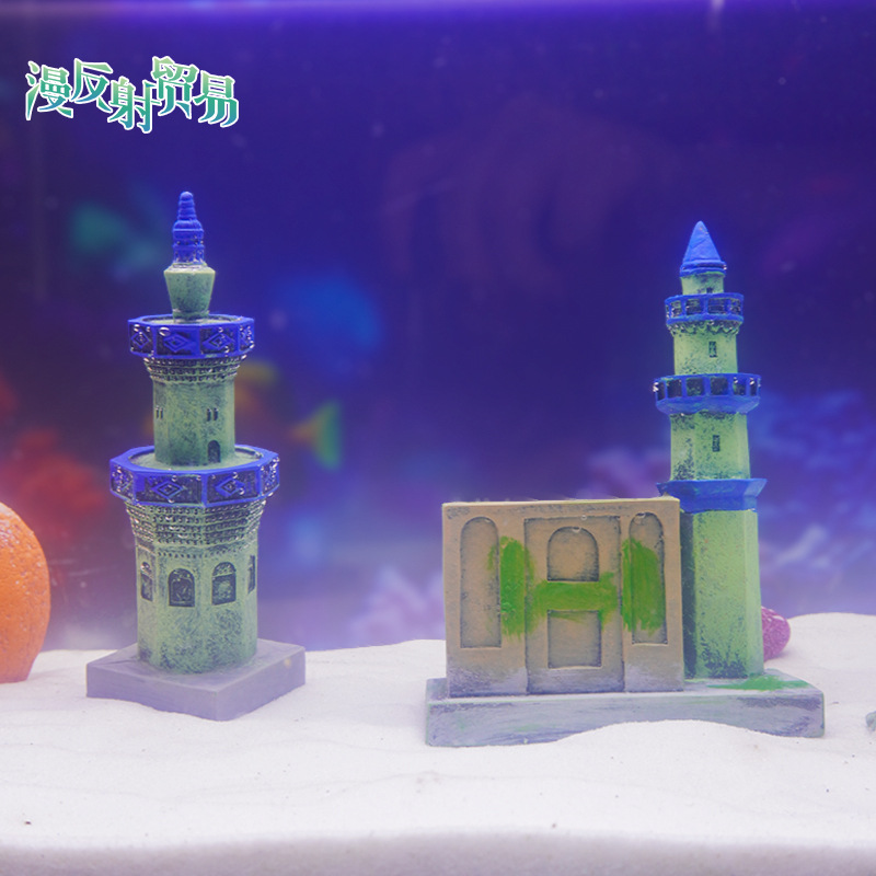 Resina barco faro pecera micro artesanía de paisajismo mirador torre de vigilancia torre de paisaje Torre escritorio adornos creativos