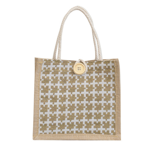 Fashionable linen women's bag, autumn new handbag, plaid button simple lunch bag, linen small bag for women