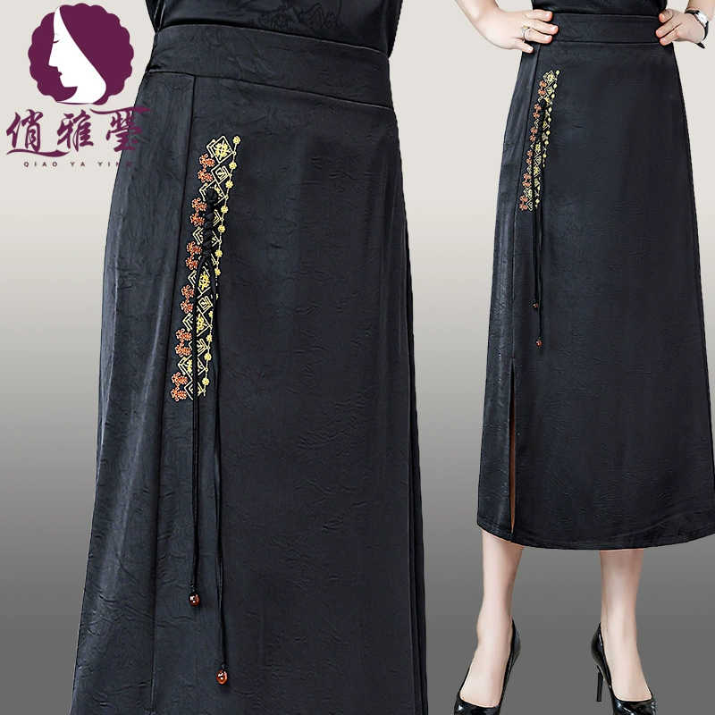 Юбка для женщин среднего и старшего возраста Qiaoyaying, весна-лето 2025, элегантная вышитая юбка в новом китайском стиле для мам
