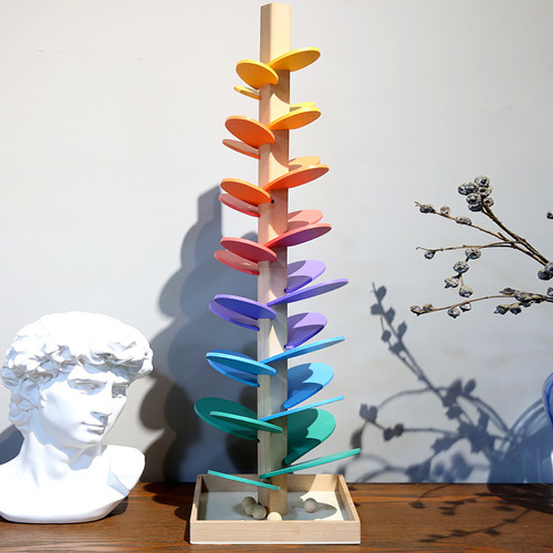 Cross-border early education ins rainbow music tree wooden ball track wisdom tree children's puzzle and play with petals