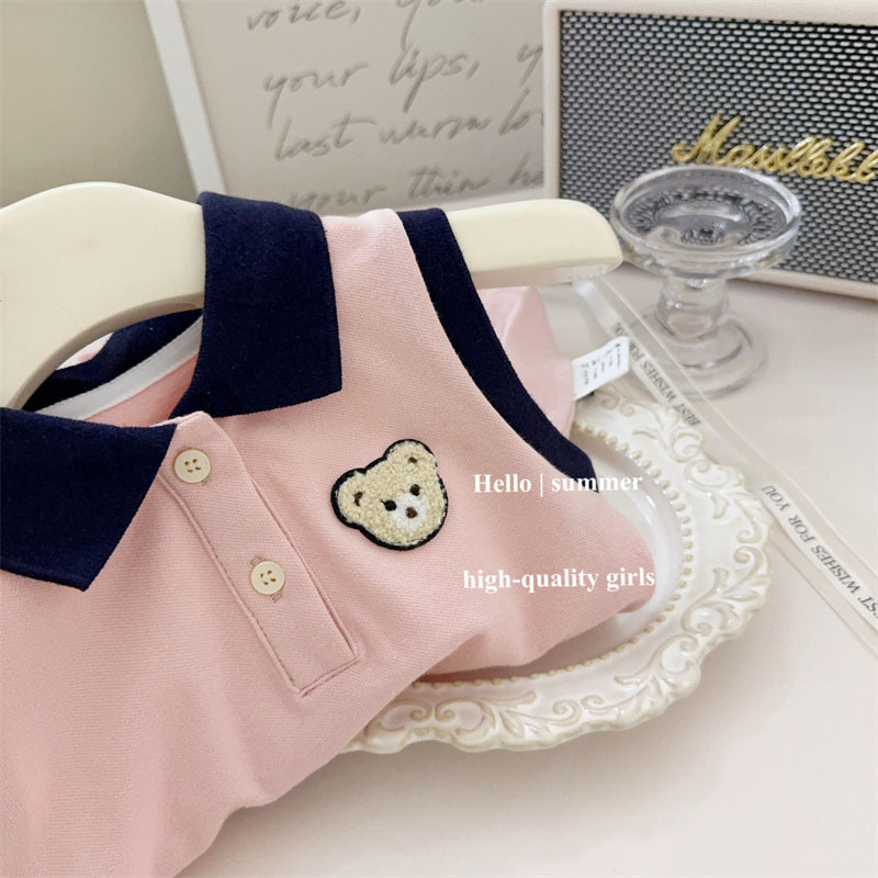 Vestido de polo de bebé de siete ositos de limón salado estilo universitario 2025 chaleco de bebé de verano vestido de princesa plisado marea