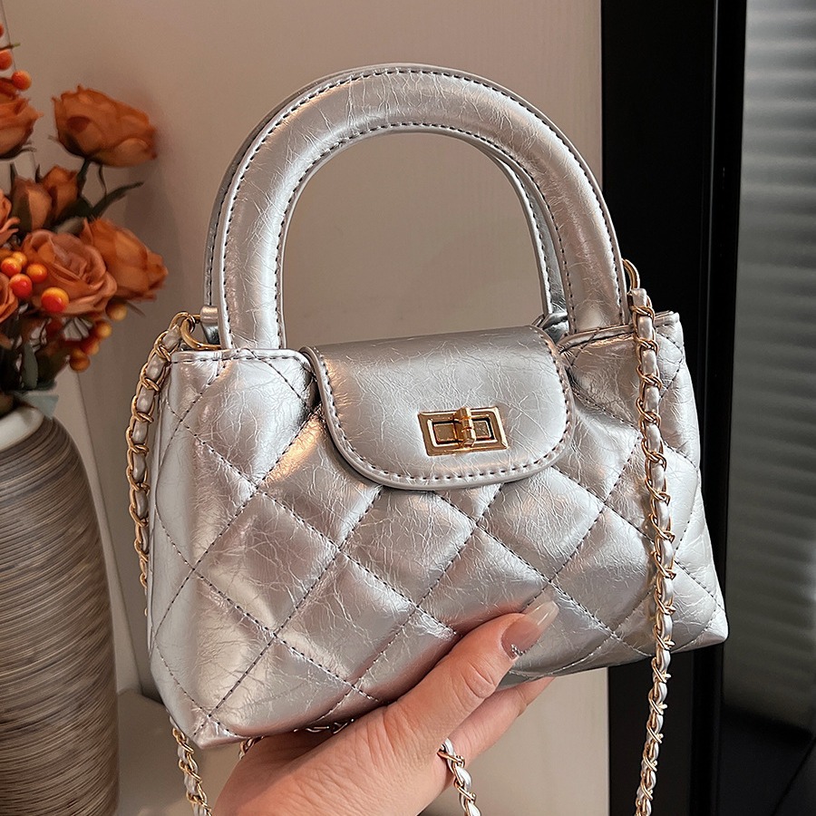 菱格手提包包女2024新款時尚繡線高級質感百搭小眾斜挎小方包bags