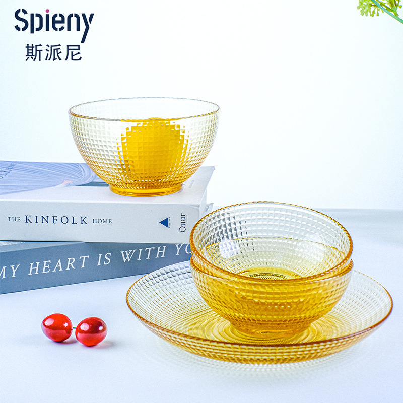 Spini Thousand Stars Series Tableware Polka Dot Rice Bowl High Borosilicate High Temperature Resistant High Aesthetic Glass Transparent Household Set