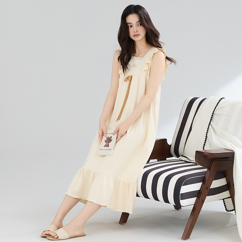 7A camisón de algodón antibacteriano para mujer verano sexy falda de tirantes sin mangas chaleco suelto de talla grande vestido de pijama de maternidad