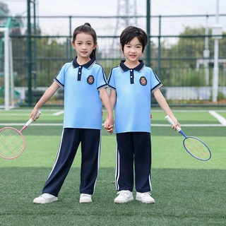 夏季新款小学生校服套装 短袖长裤棉料中学生运动会团购班服夏天