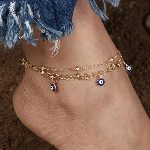 European and American New Style Ankle Chain Bohemian Blue Eye Pendant Ankle Accessory Fashion Multi-Strand Bead Ankle Jewelry